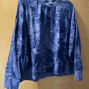 EUC 2X Athleta Farallon Cropped Crewneck Sweatshirt. Navy/Slate Blue